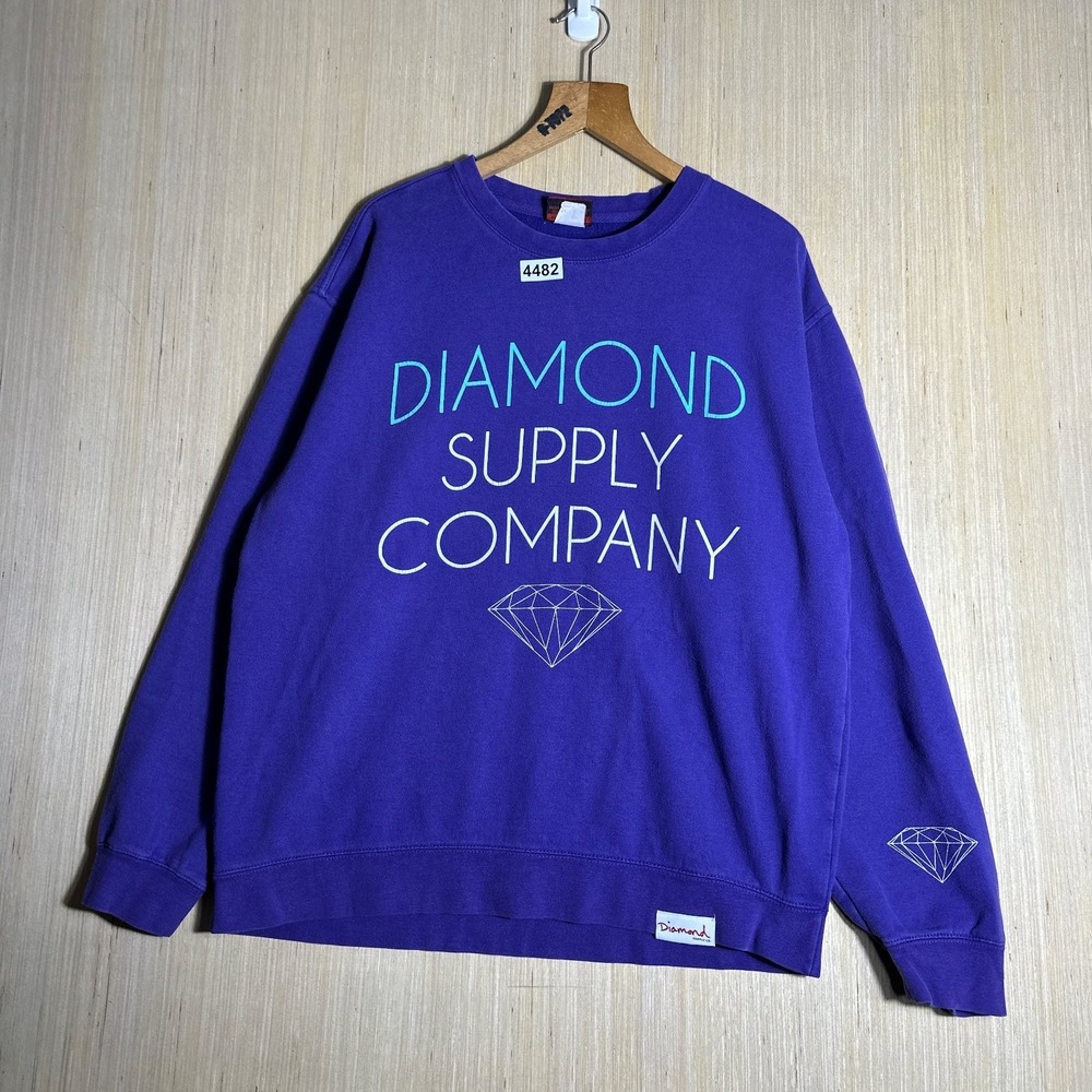 Vintage Diamond Supply Sweater Mens Extra Large Purple Long Sleeve Graphic Y2K